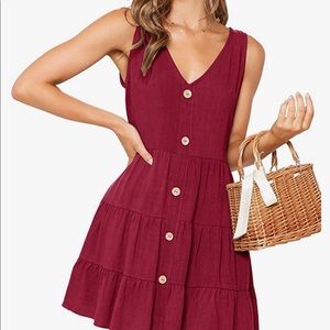 Burgundy button sleeveless flowy dress. NWOT! Size medium.